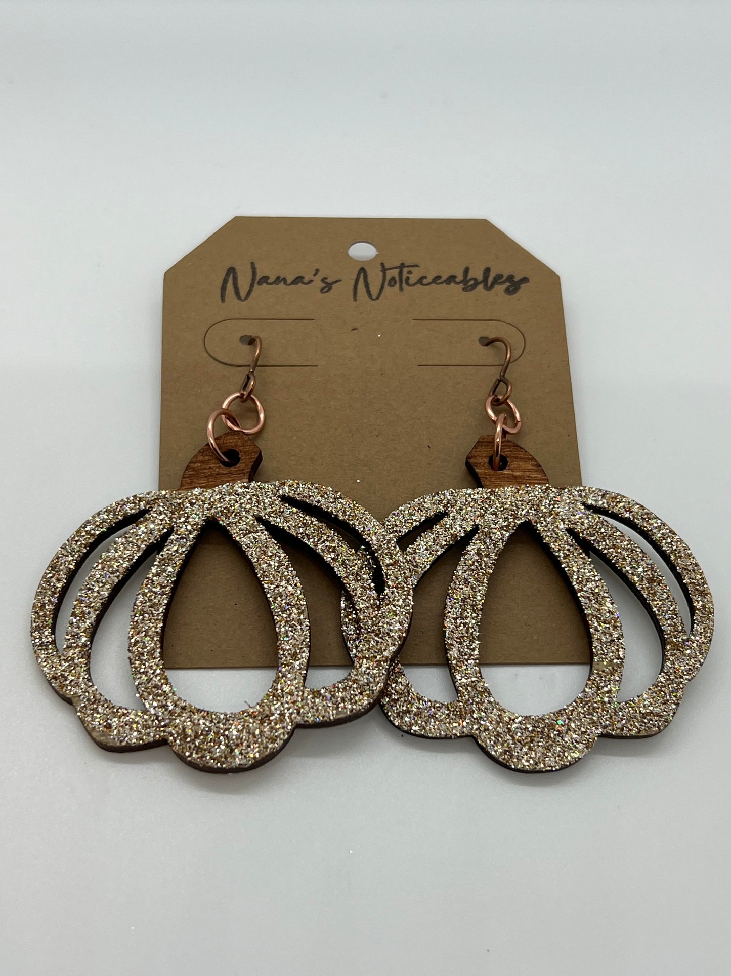 WOOD PUMPKINS STAINED & GOLD GLITTER