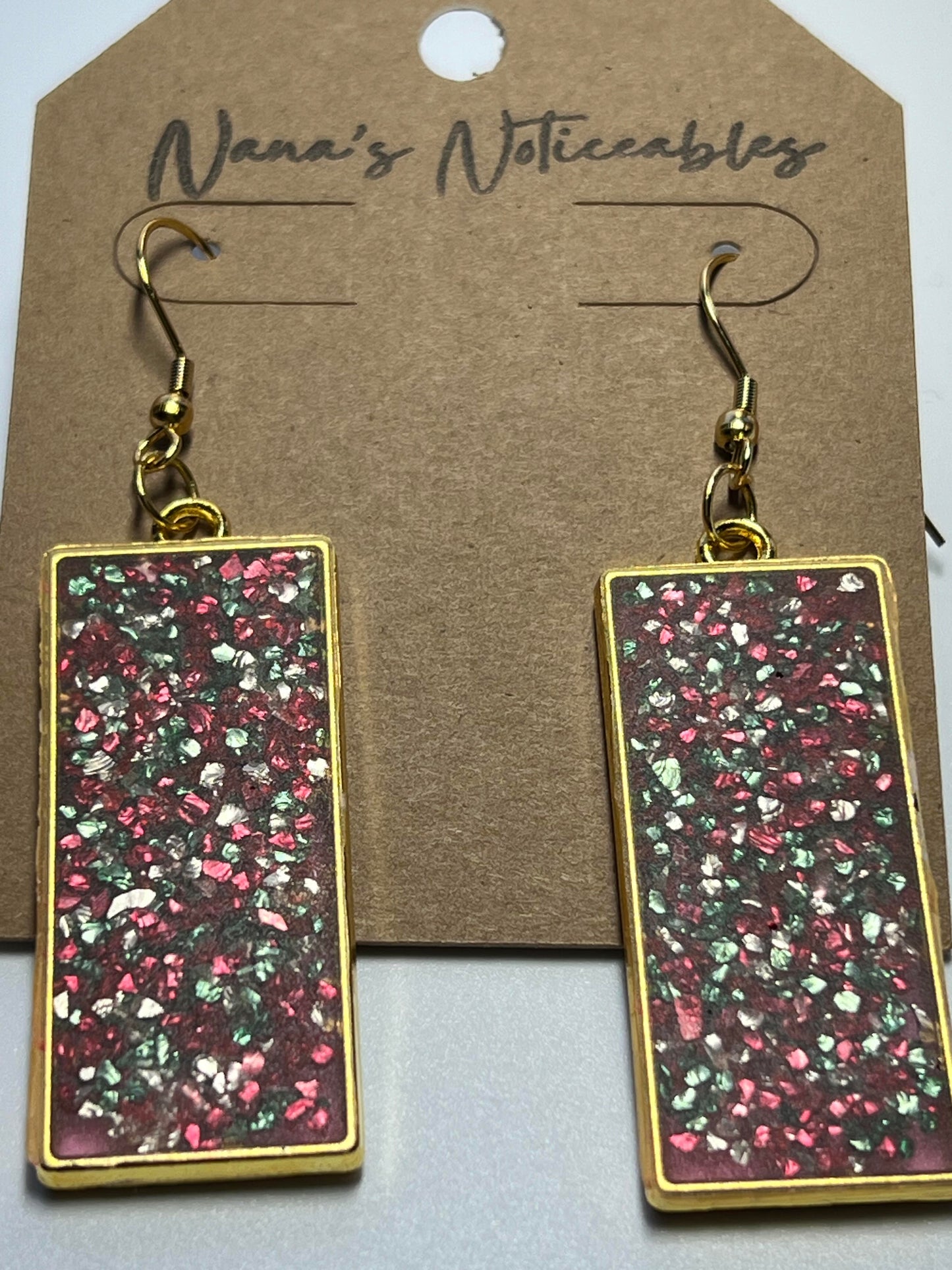 RESIN & METAL FRAME RECTANGLE RED, GREEN & SILVER GLITTER