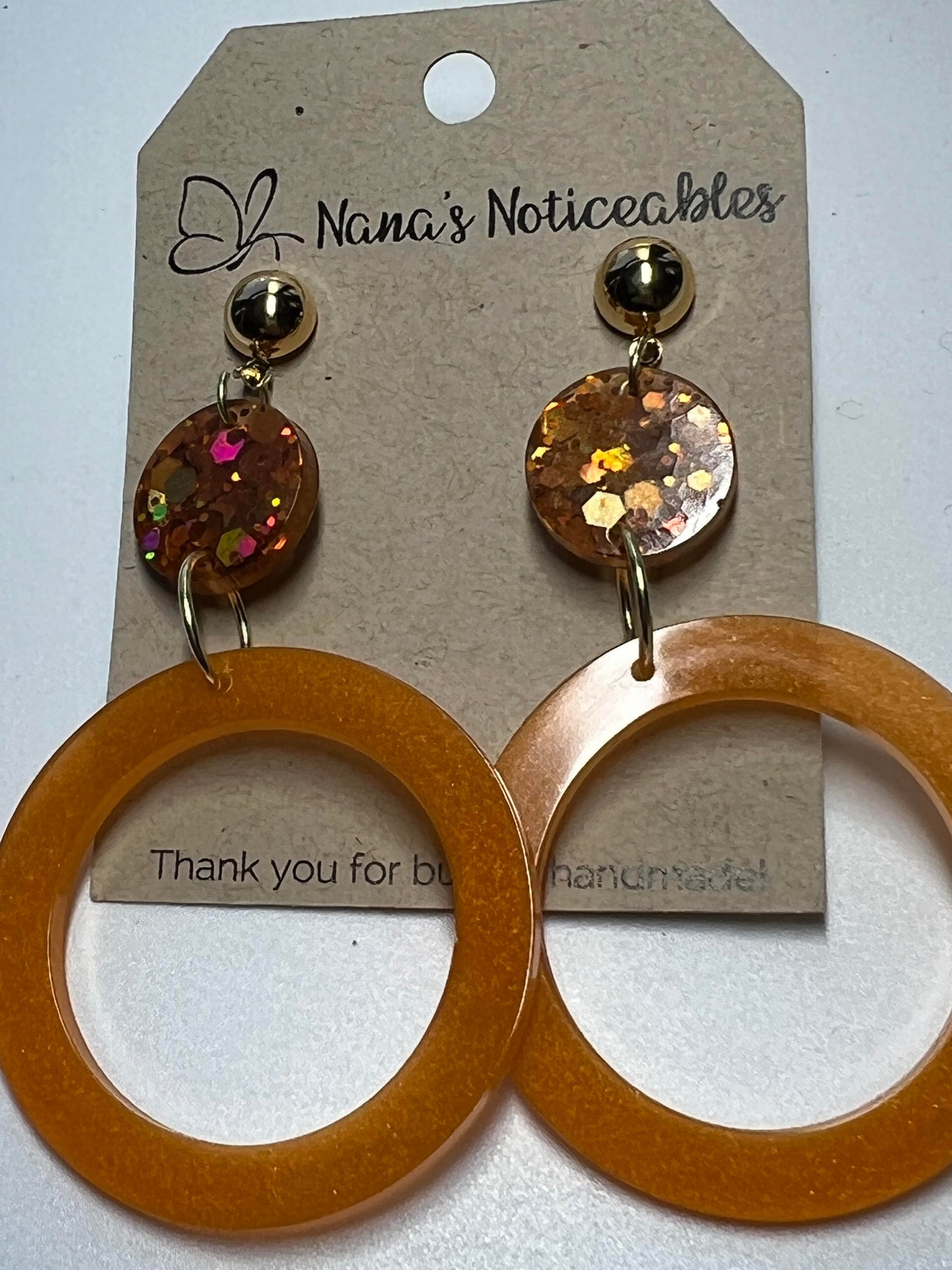 RESIN CIRCLE AND OPEN CIRCLE ORANGE & GLITTER