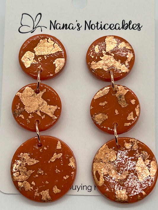 POLYMER 3 CIRCLES IN ORANGE AND ROSE GOLD LEAFING