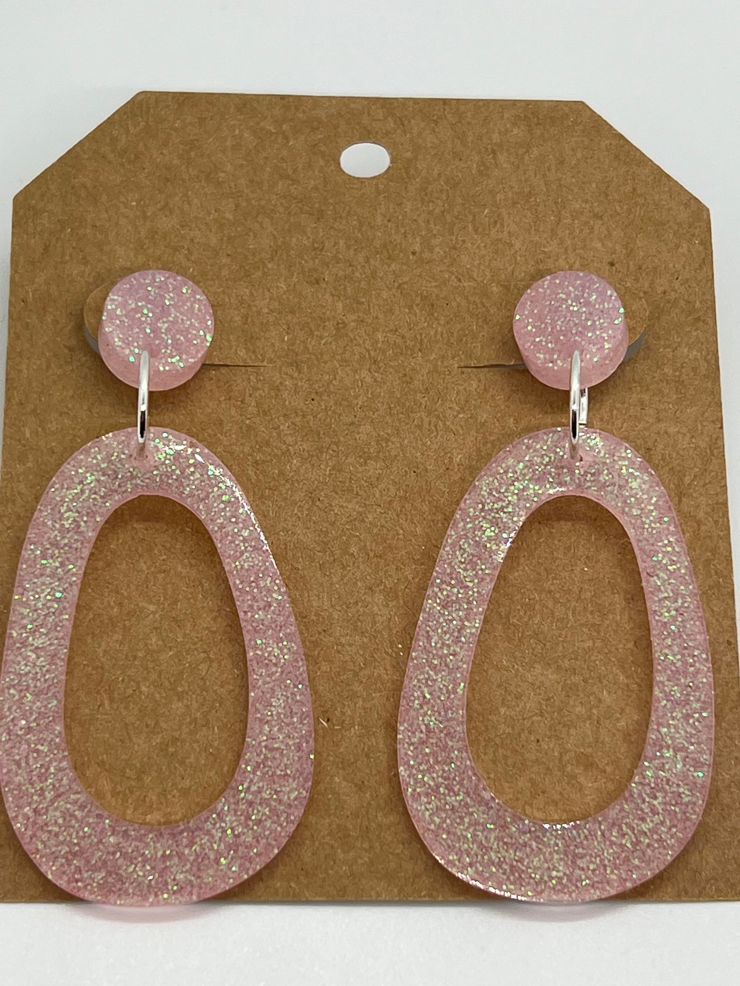 RESIN OPEN OVAL IN SPARKLE LIGHT PINK