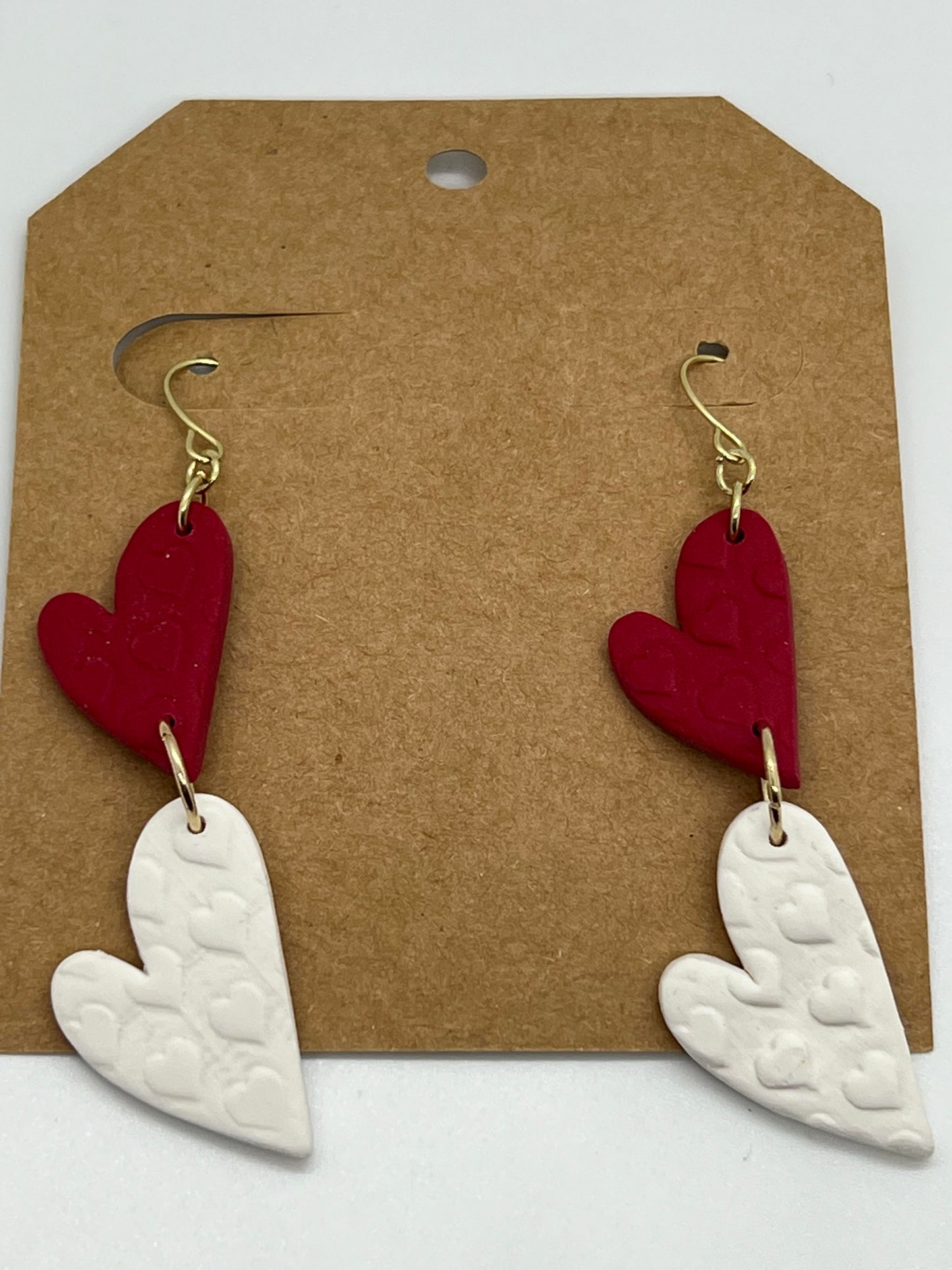 POLYMER DOUBLE HEART DROP IN RED AND WHITE