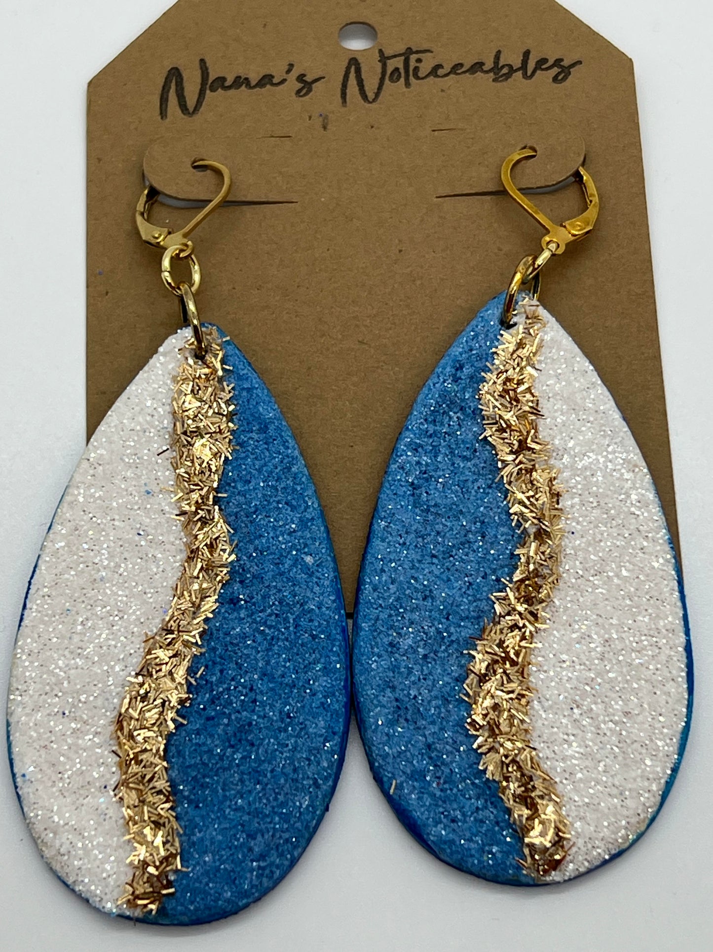 WOOD OVAL IN GLITTER BLUE, WHITE AND GOLD