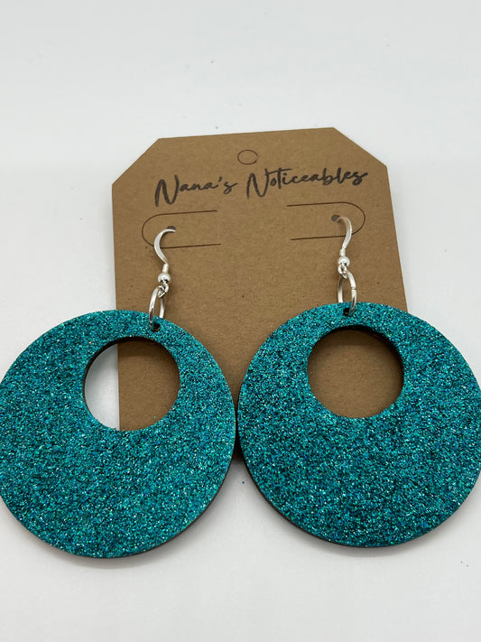 WOOD OPEN CIRCLE IN GLITTER TEAL