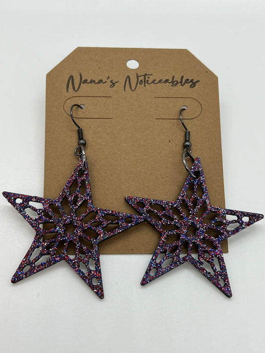 WOOD STAR CUT OUTS IN GLITTER RED, WHITE & BLUE