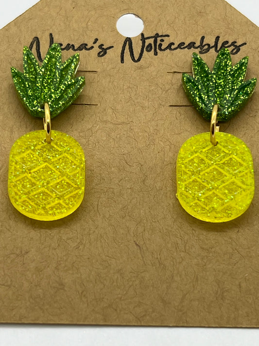 RESIN PINEAPPLES GLITTER YELLOW AND GREEN