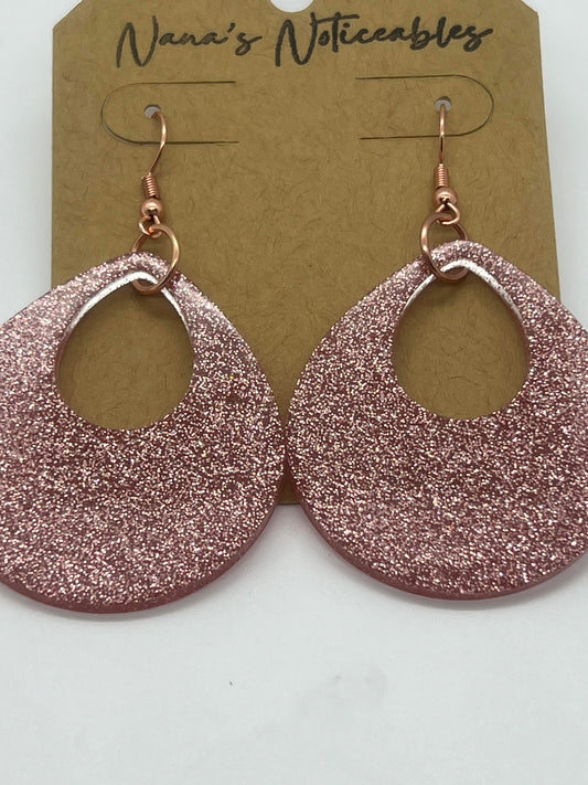 RESIN OPEN TEAR DROP IN ROSE GOLD GLITTER