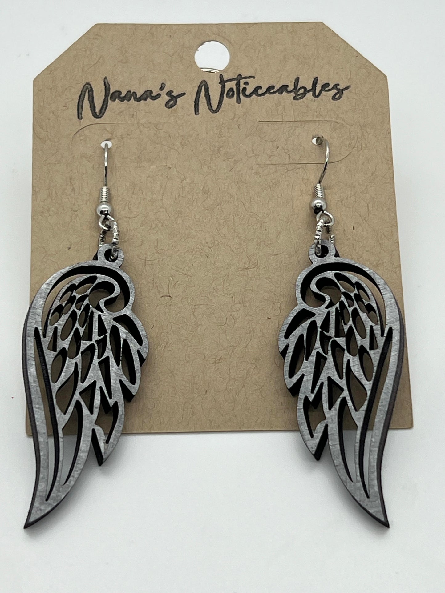 WOOD STAINED SILVER ANGEL WINGS