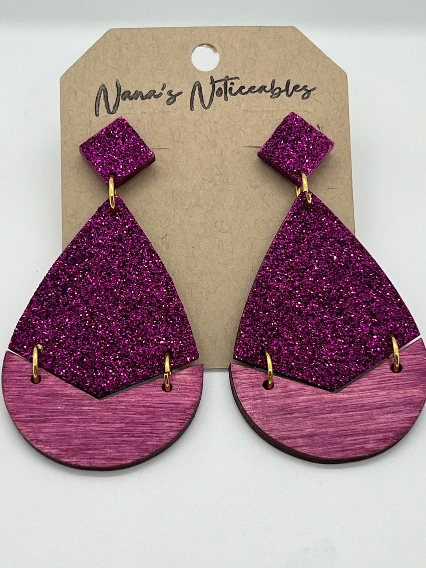 WOOD GLITTER & STAINED DROPS IN PURPLE