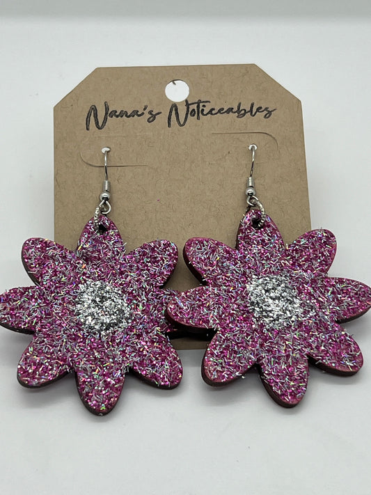 WOOD GLITTER FLOWER IN PINKS