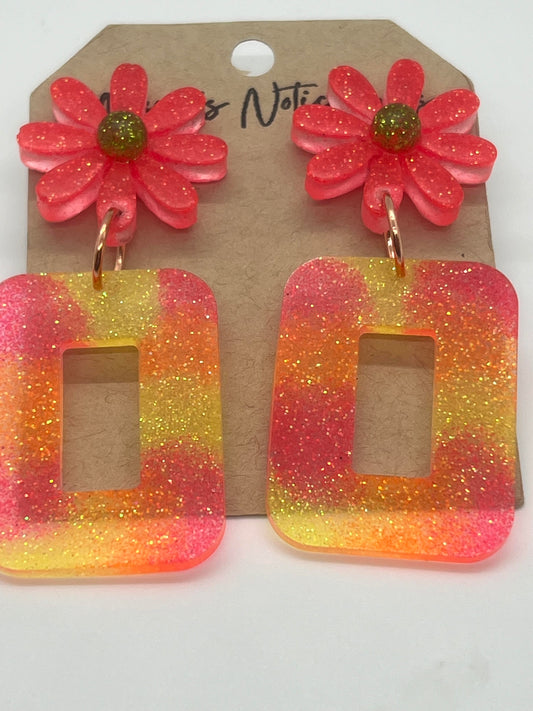 RESIN FLOWER AND OPEN RECTANGLE GLITTER COLORS