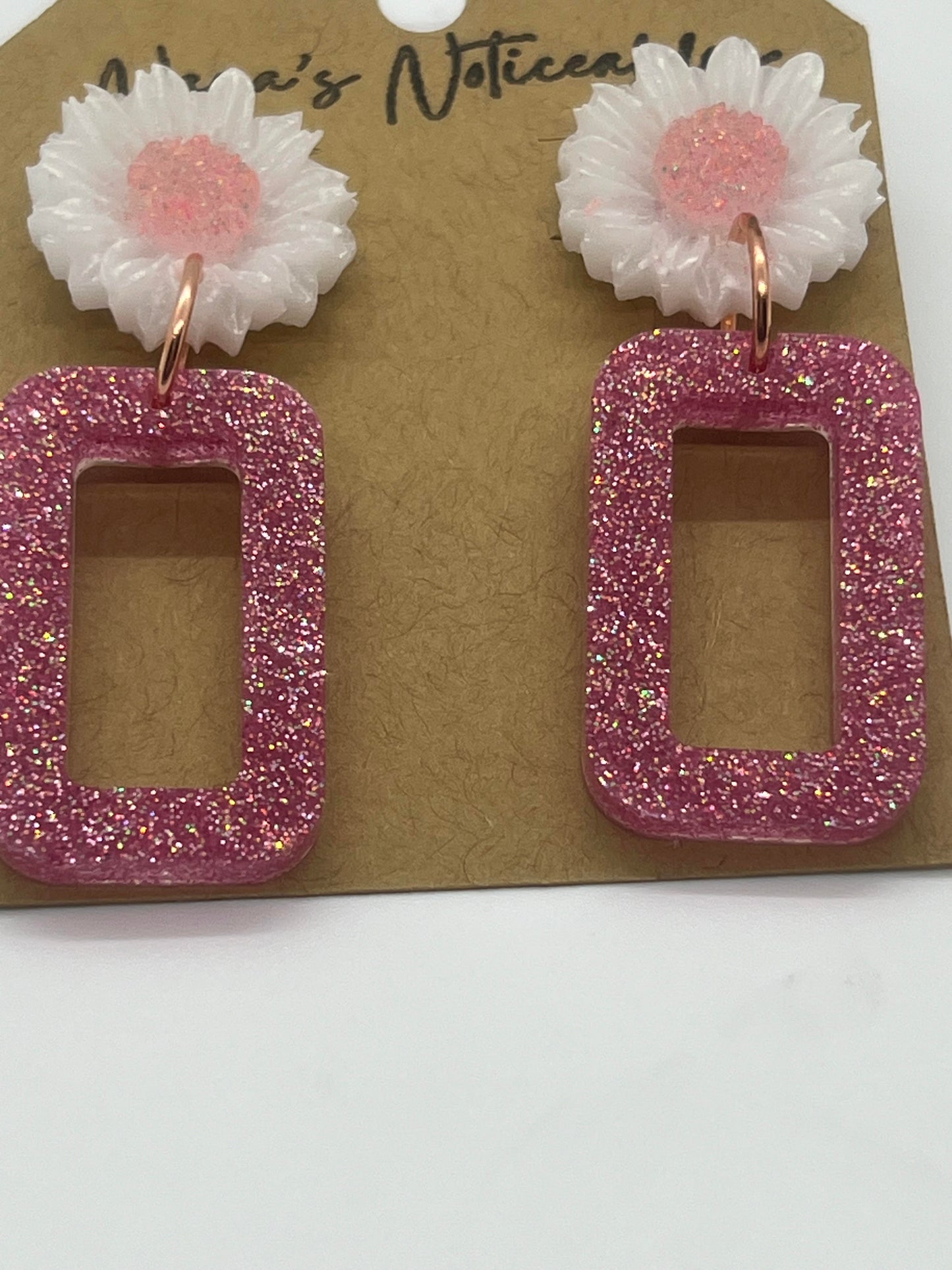 RESIN FLOWERS ON SMALL OPEN RECTANGLE IN GLITTER COLORS