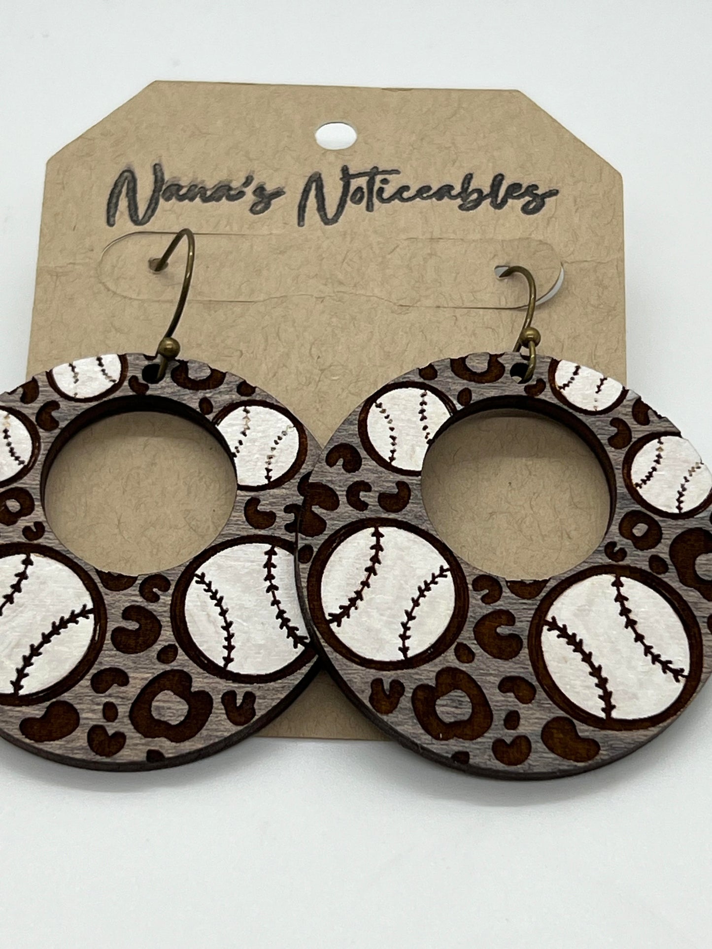 WOOD STAINED & PAINTED LEOPARD & BASEBALLS