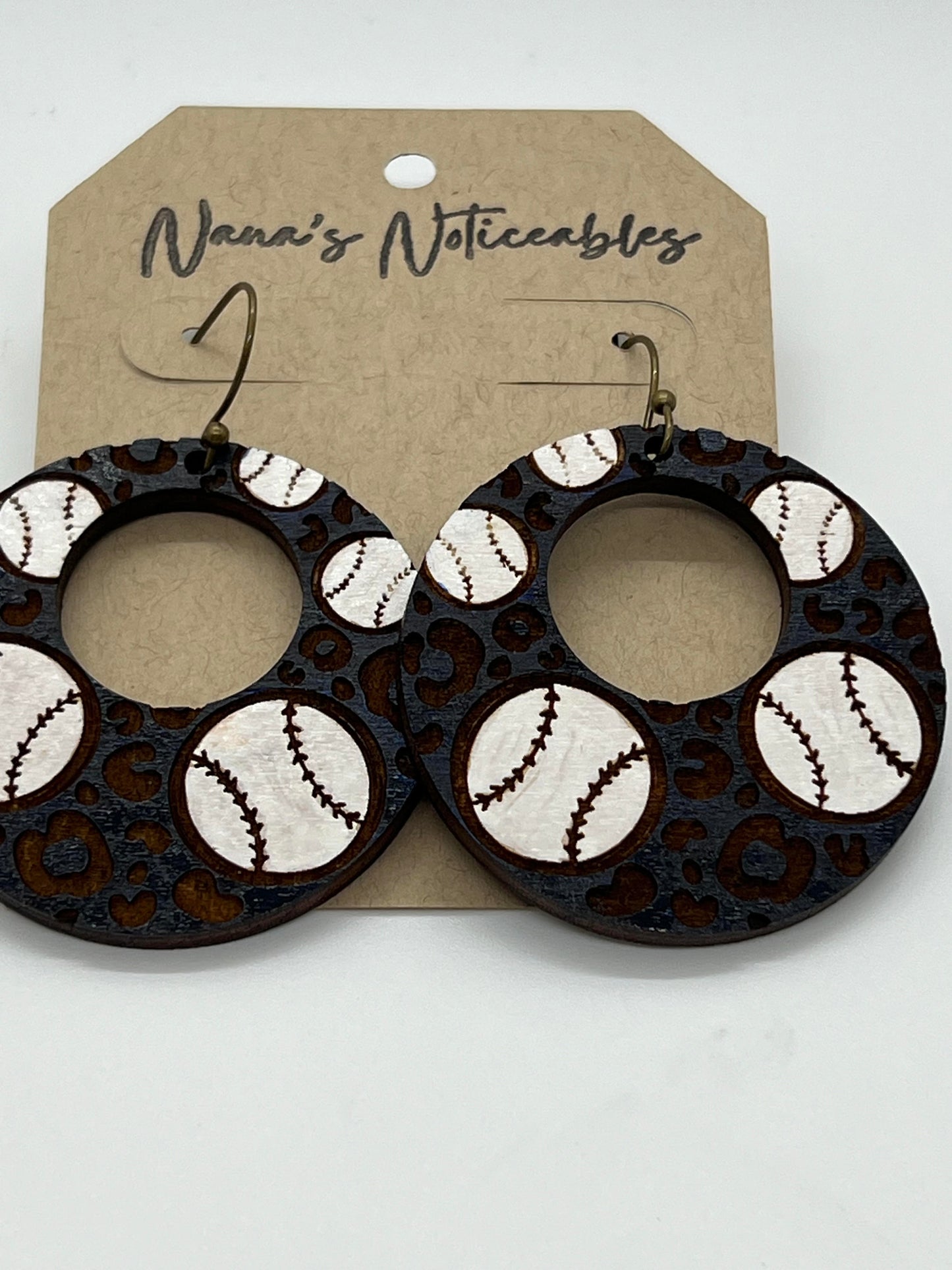 WOOD STAINED & PAINTED LEOPARD & BASEBALLS