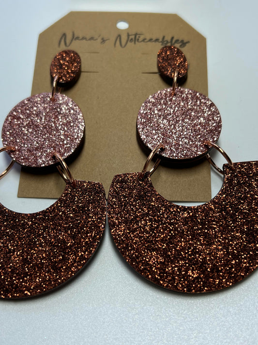 WOOD GLITTER CIRCLE IN BLUSH AND GLITTER HALF CIRCLE IN BROWN