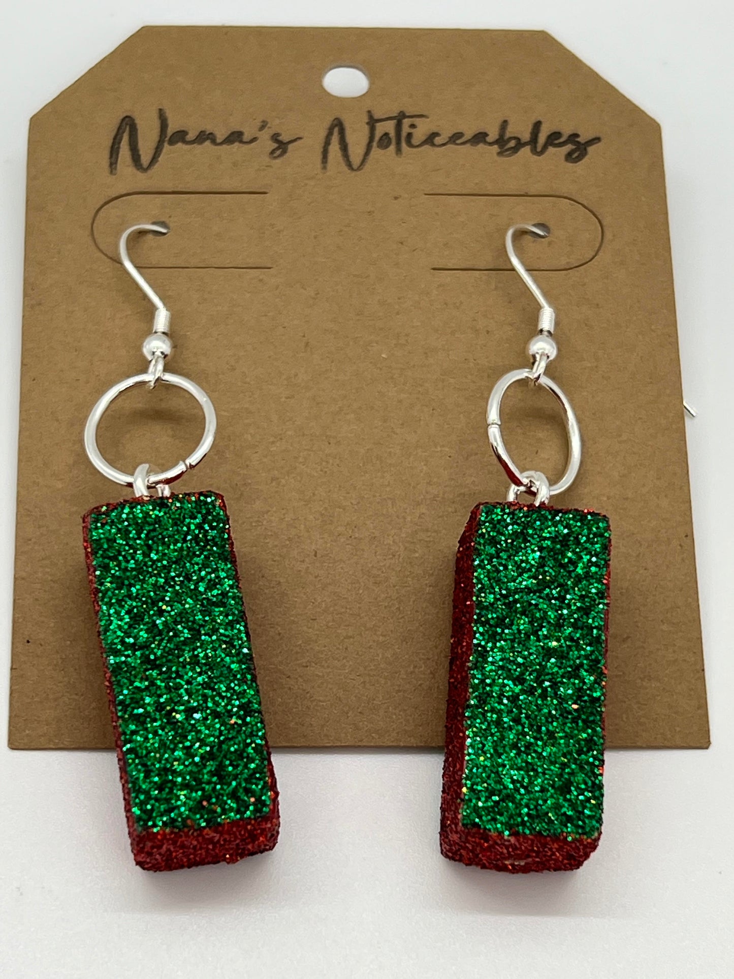 WOOD RECTANGLE BEAD IN GLITTER RED/GREEN