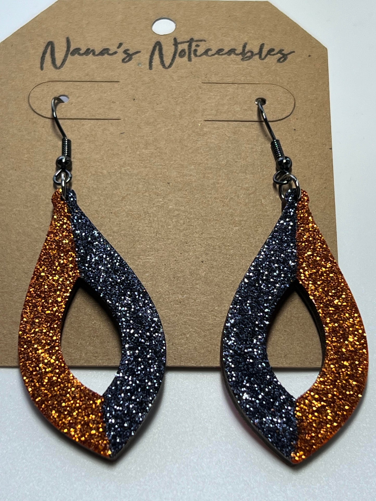 WOOD OPEN DROP IN GLITTER BURNT ORANGE & CHARCOAL