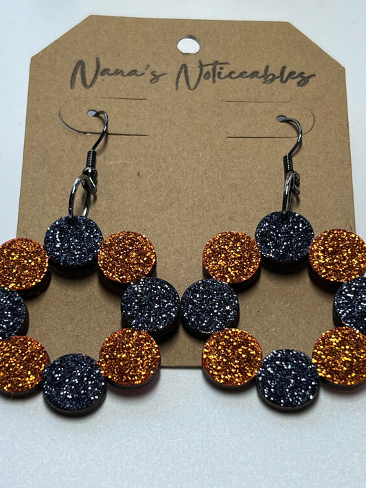 WOOD GLITTER CIRCLES IN A CIRCLE BURNT ORANGE & CHARCOAL