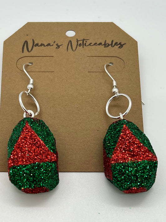 WOOD BEAD NUGGET GLITTER  GREEN/RED