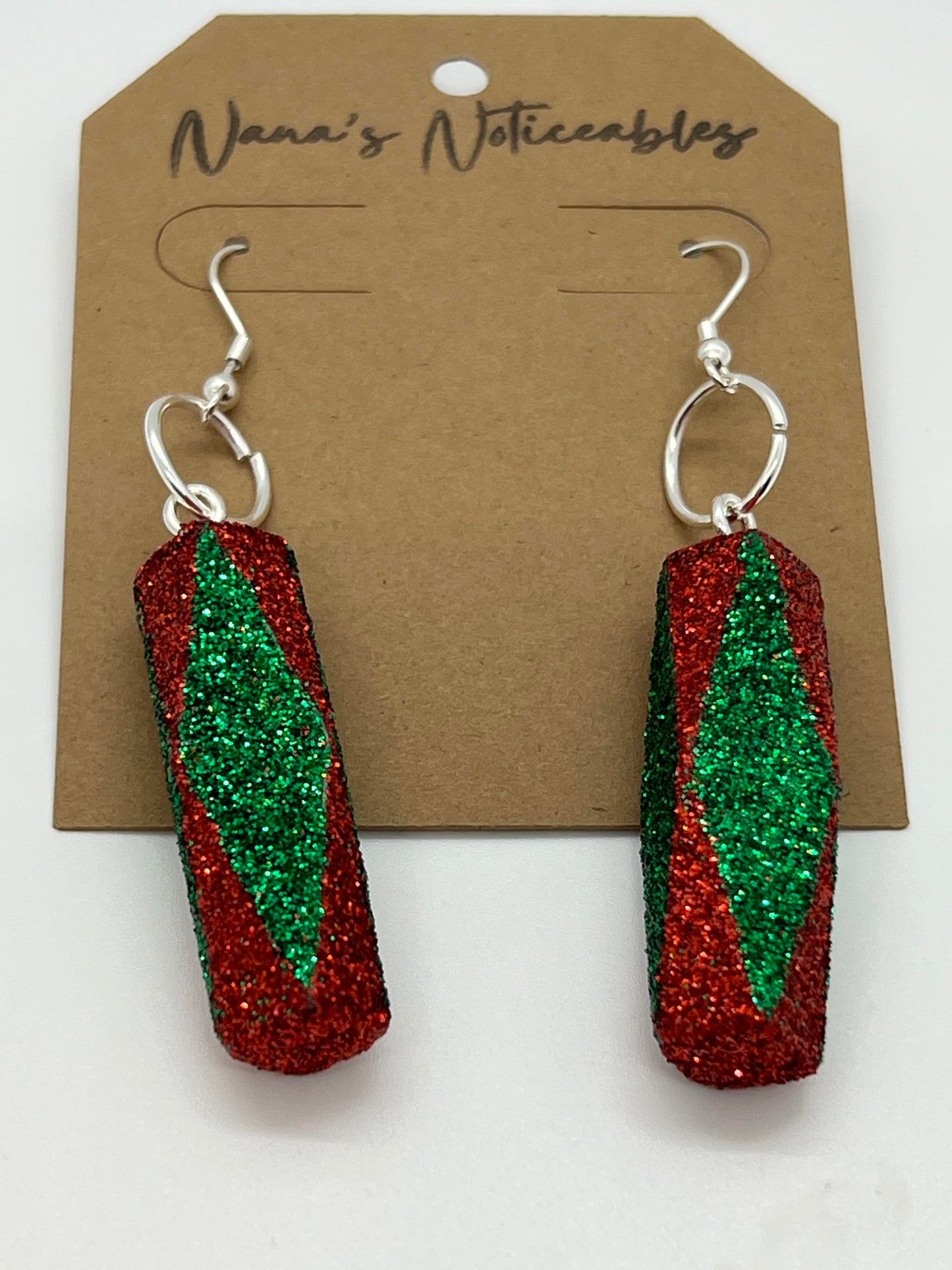 WOOD DIAMOND BEAD IN GLITTER GREEN/RED