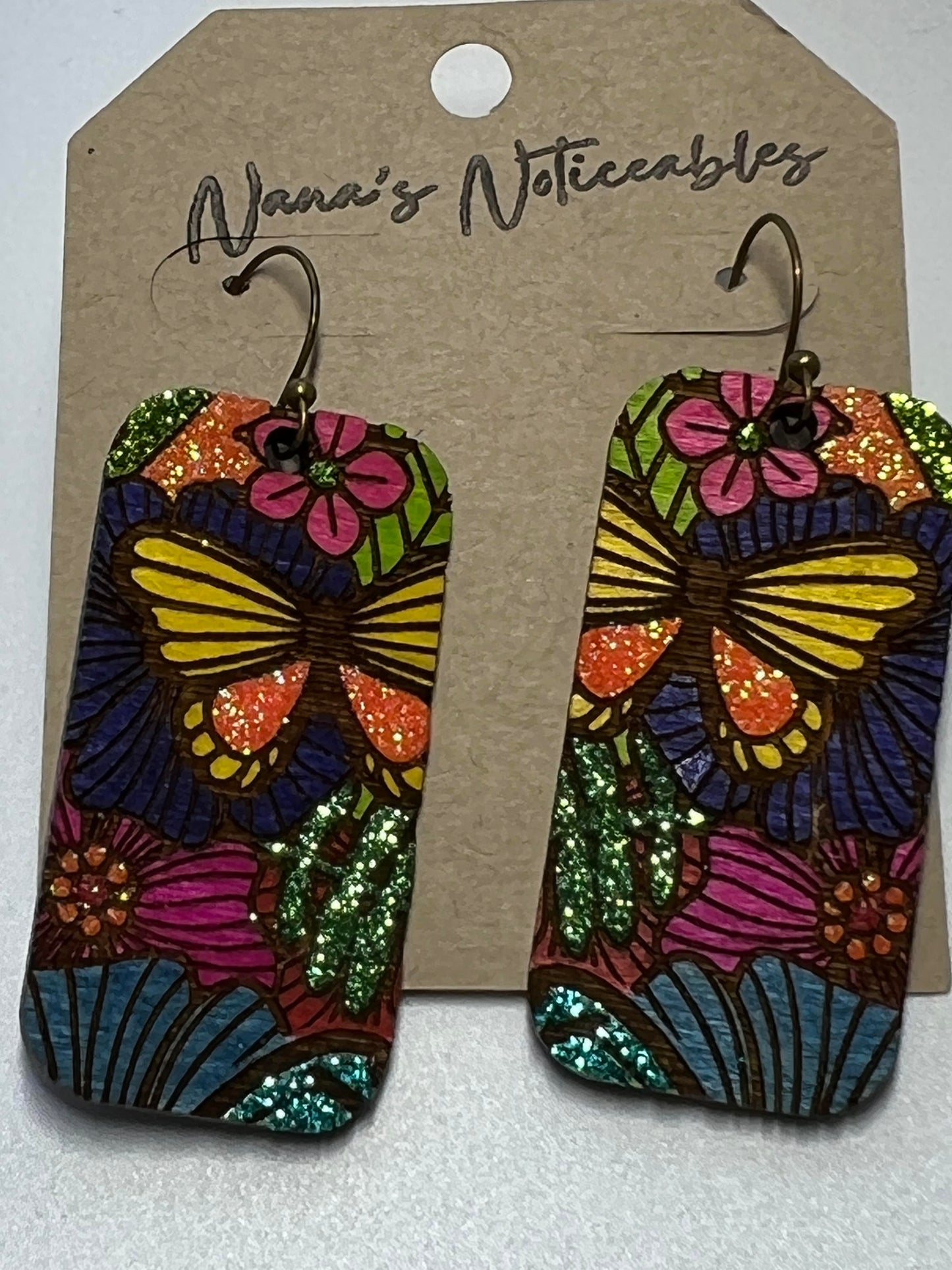 WOOD STAINED & GLITTER BUTTERFLY & FLORAL