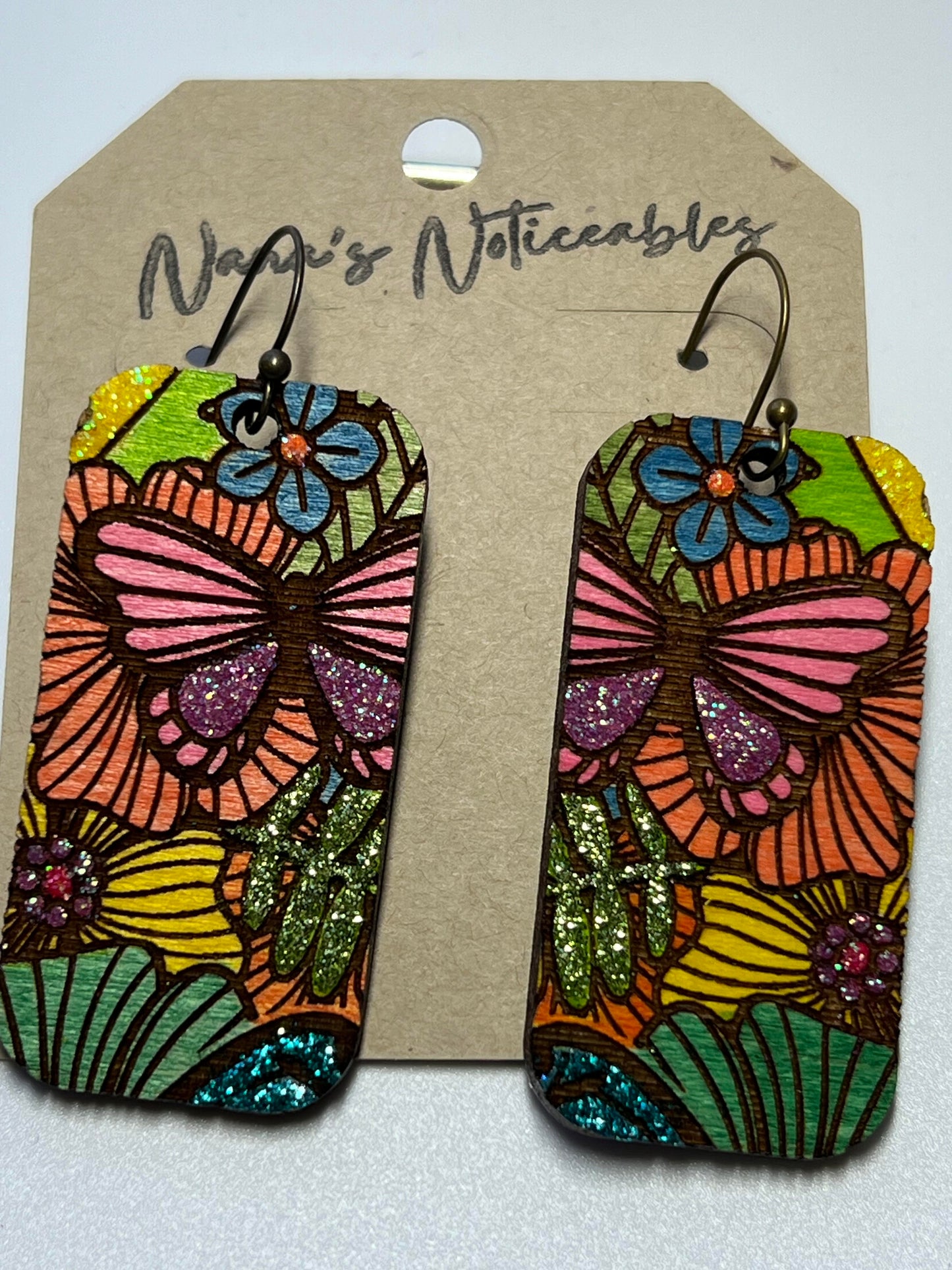 WOOD STAINED & GLITTER BUTTERFLY & FLORAL