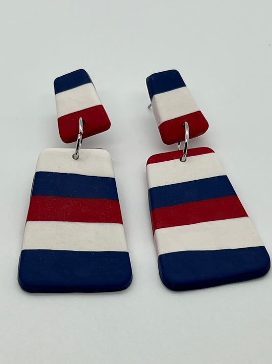 POLYMER CUT OUT RECTANGLE IN STRIPES RED, WHITE & BLUE