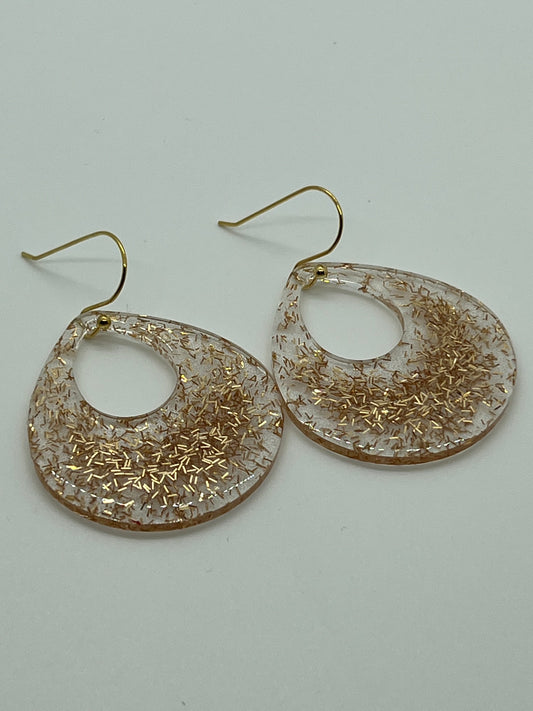 RESIN OPEN TEAR DROP TRANSLUCENT GOLD GLITTER