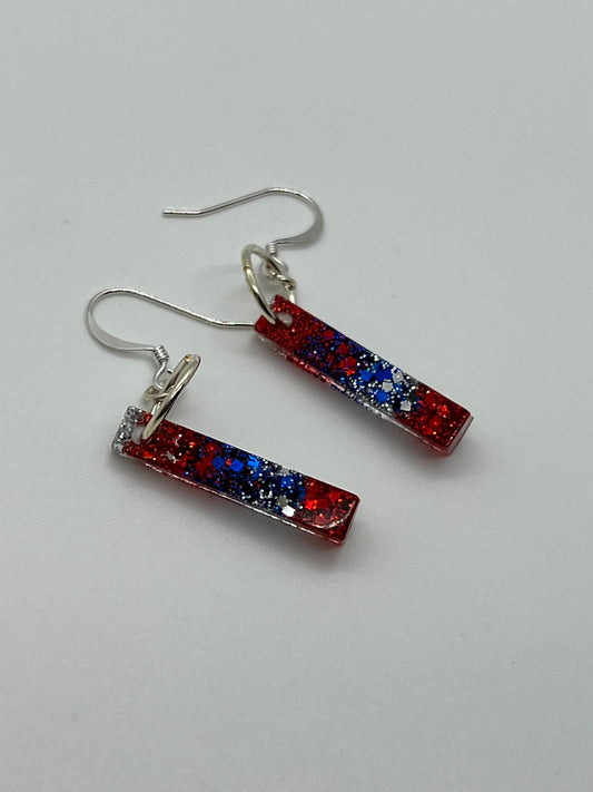 RESIN SMALL RECTANGLE IN RED,WHITE & BLUE GLITTER