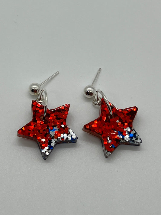 RESIN STAR IN RED,WHITE & BLUE GLITTER