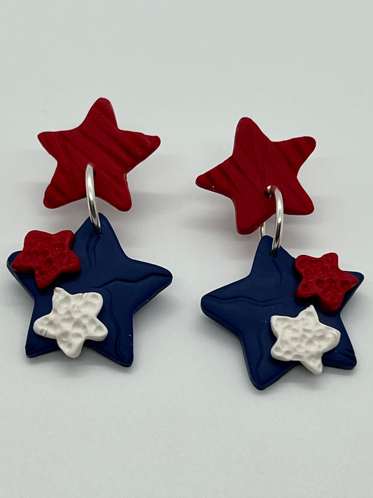 POLYMER 2 TIER STARS WITH RED STAR POST IN RED, WHITE & BLUE