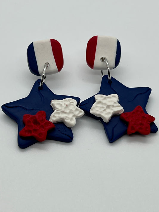 POLYMER STAR WITH SQUARE POST IN RED, WHITE & BLUE