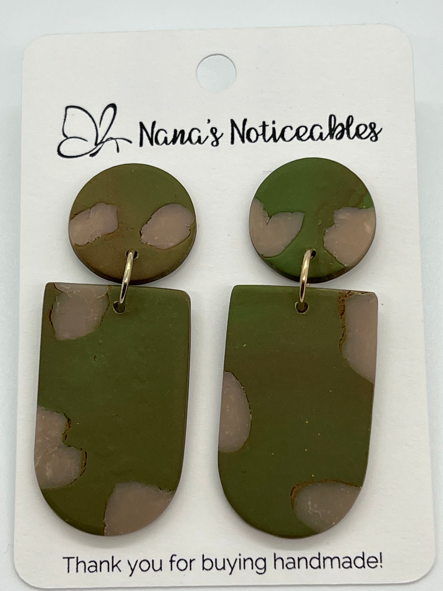 POLYMER FUN POST EARRINGS IN ARMY GREEN BEIGE AND A HINT OF BROWN