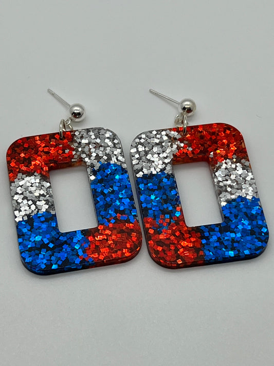 RESIN RECTANGLE CUT OUT IN RED,WHITE & BLUE GLITTER