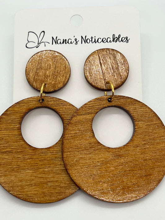 WOOD POST CIRCLE EARRINGS STAINED IN EITHER BURNT ORANGE PECAN OR WALNUT