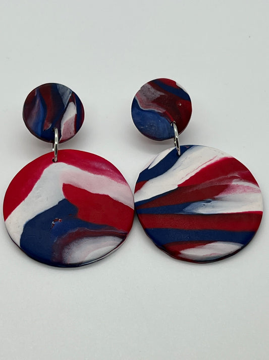 POLYMER 2 TIER CIRCLES SWIRLS OF RED, WHITE & BLUE