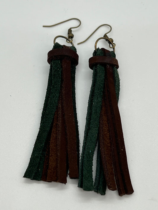 LEATHER SUEDE FRINGE IN DARK BROWN AND HUNTER GREEN