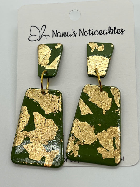 POLYMER RECTANGLES IN OLIVE GREEN WITH GOLD LEAF