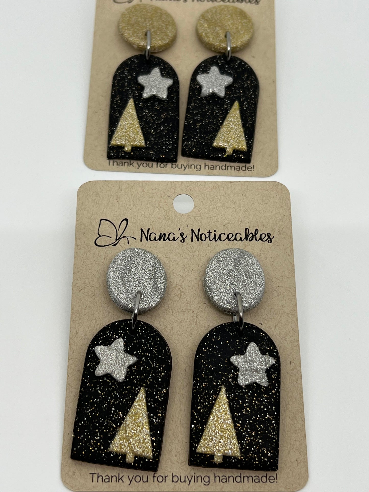 POLYMER TREE AND STAR ON SPARKLE BLACK