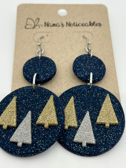 POLYMER 3 TREES ON SPARKLE NAVY BLUE