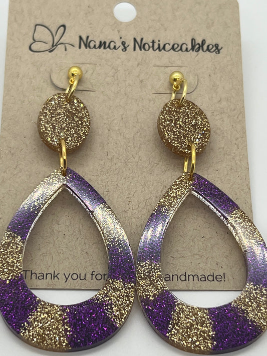 RESIN OPEN TEAR DROP IN PURPLE AND GOLD GLITTER