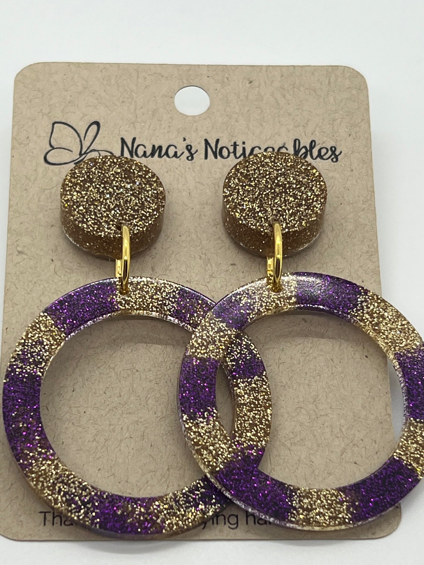 RESIN OPEN CIRCLE IN PURPLE AND GOLD GLITTER