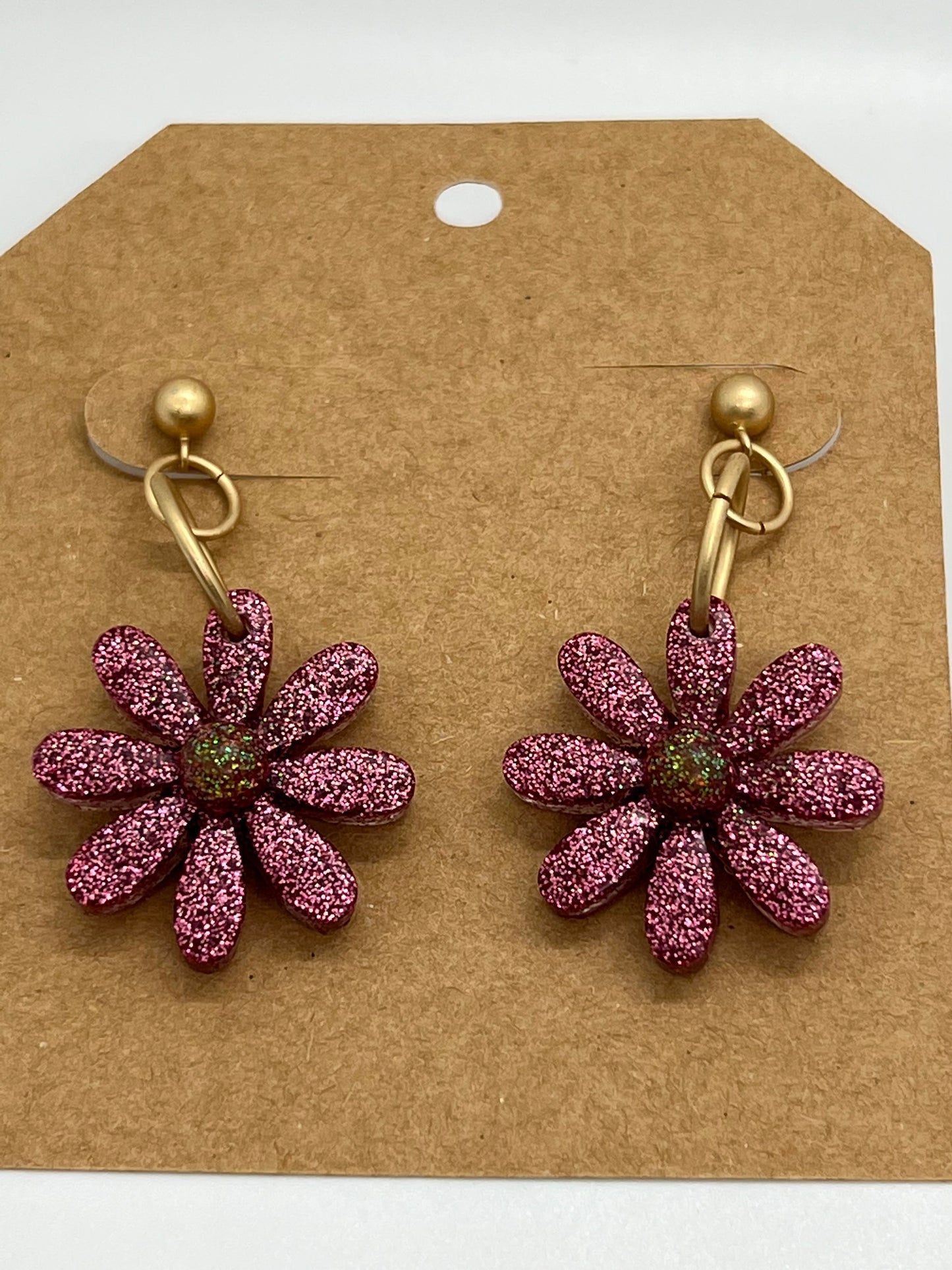 RESIN FLOWERS IN A SPARKLE DEEP PINK