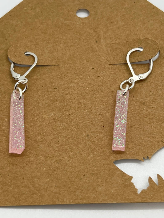 RESIN SMALL RECTANGLE DROP IN SPARKLE LIGHT PINK