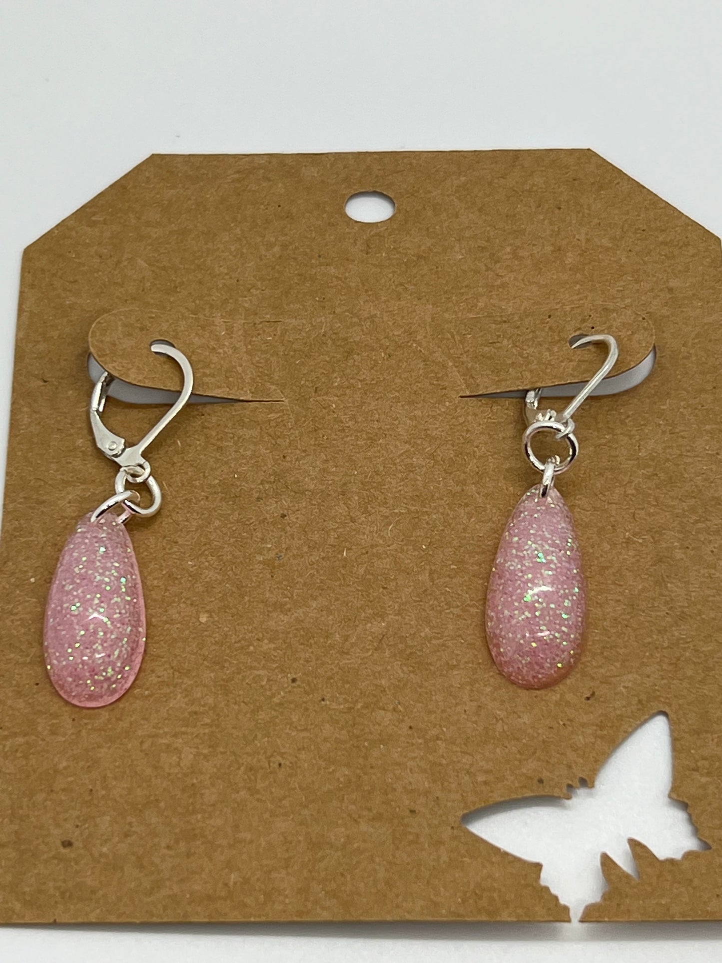 RESIN SMALL OVAL DROP IN SPARKLE LIGHT PINK