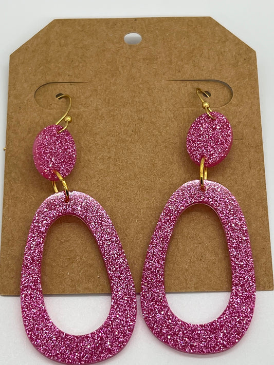 RESIN OPEN OVALS IN SPARKLE BRIGHT PINK