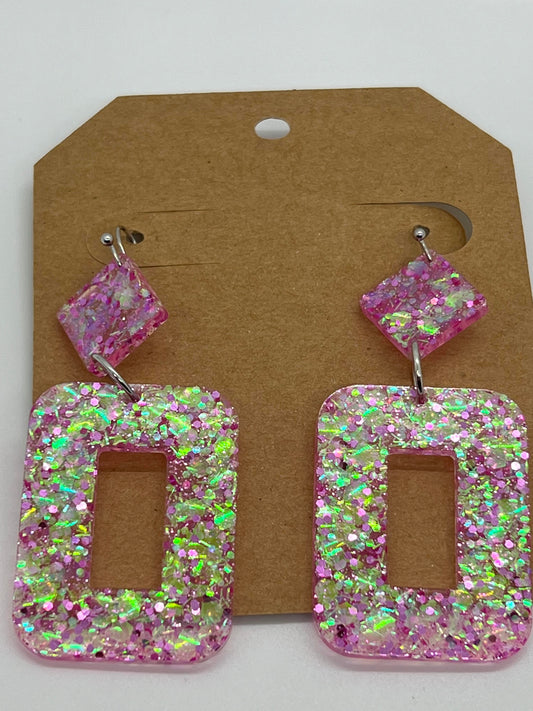RESIN OPEN RECTANGLES IN SPARKLE IRIDESCENT PINK