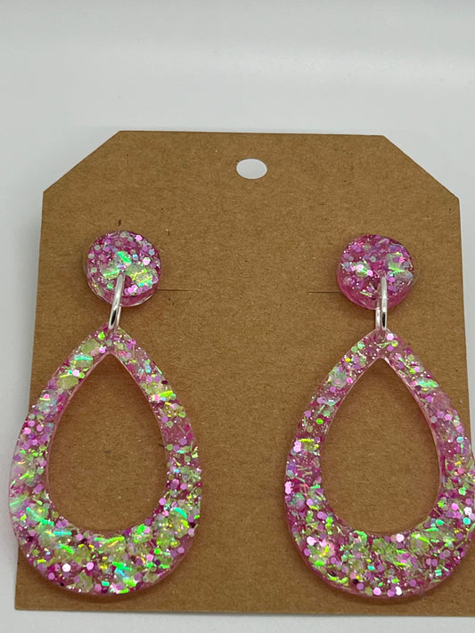 RESIN OPEN TEAR DROPS IN SPARKLE IRIDESCENT PINK