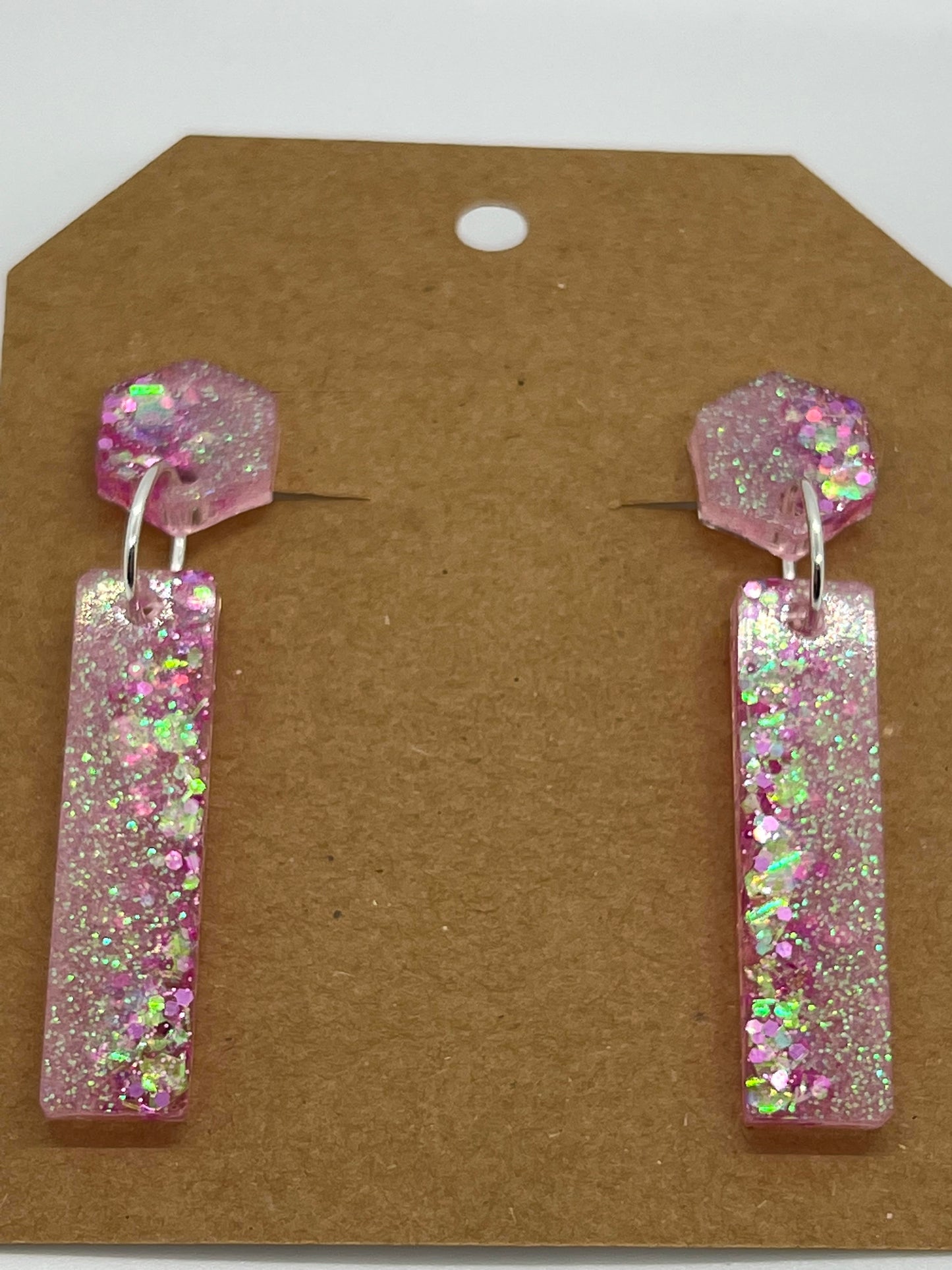 RESIN SKINNY RECTANGLE IN SPARKLE IRIDESCENT PINK