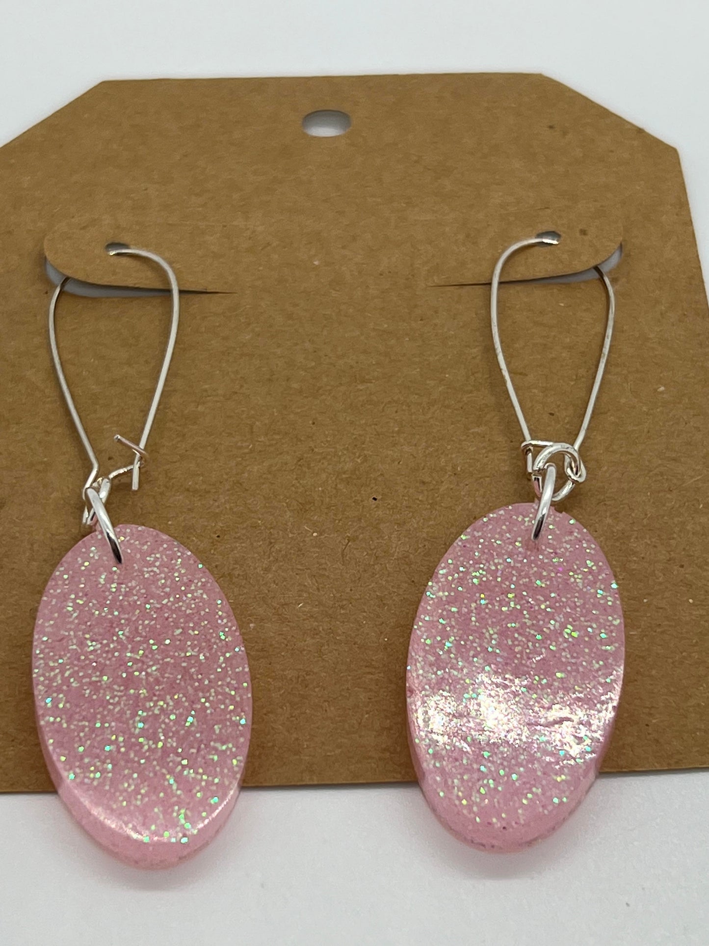 RESIN OVAL DROP IN SPARKLE LIGHT PINK